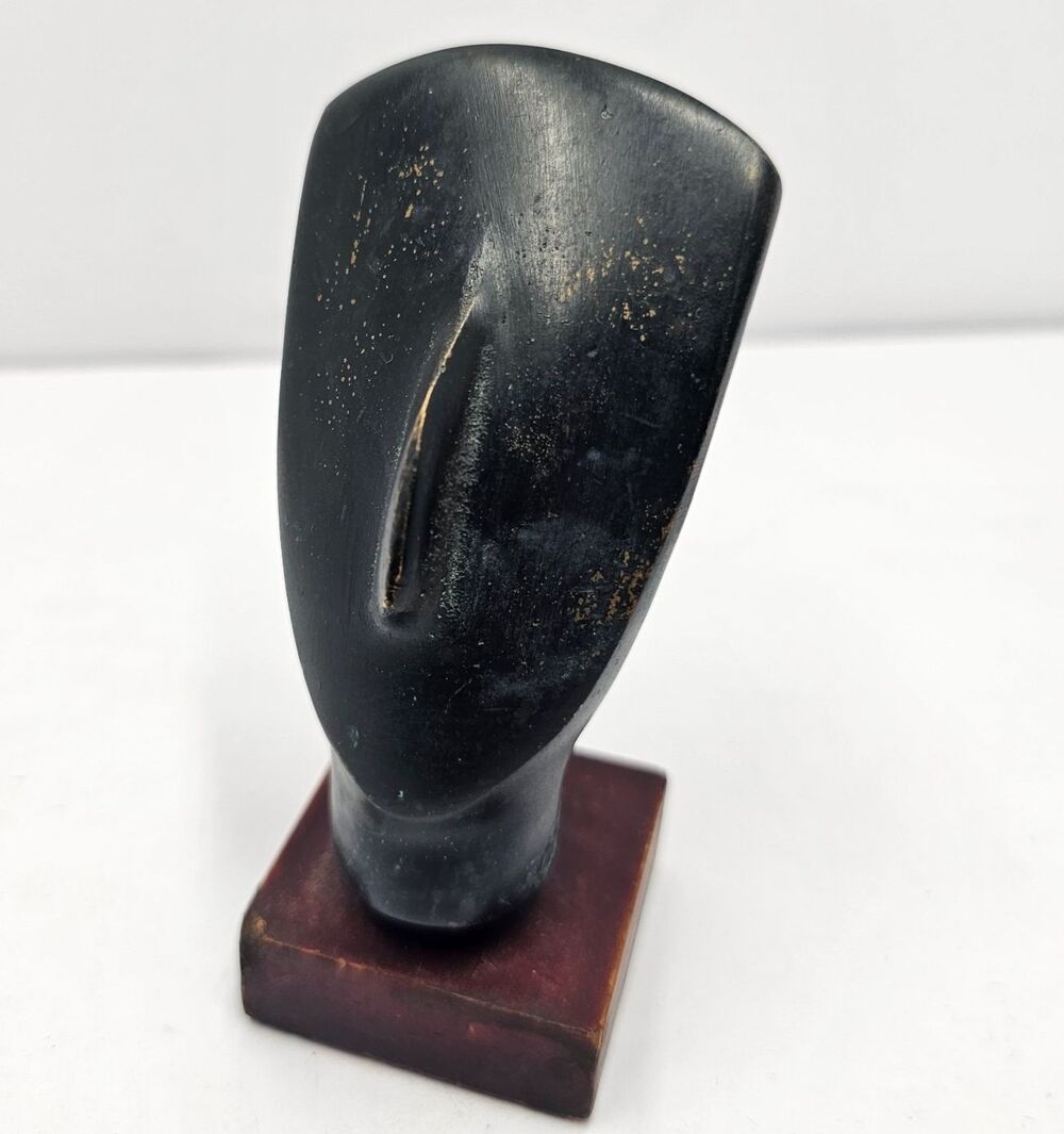VTG Cycladic Art Head Sculpture Dark Bronze Metal Abstract Greek Figurine Base